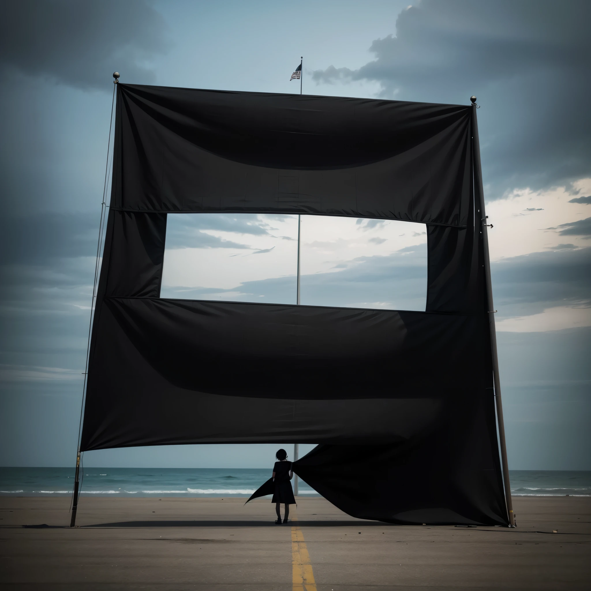 Create image of a big black flag with the letter c