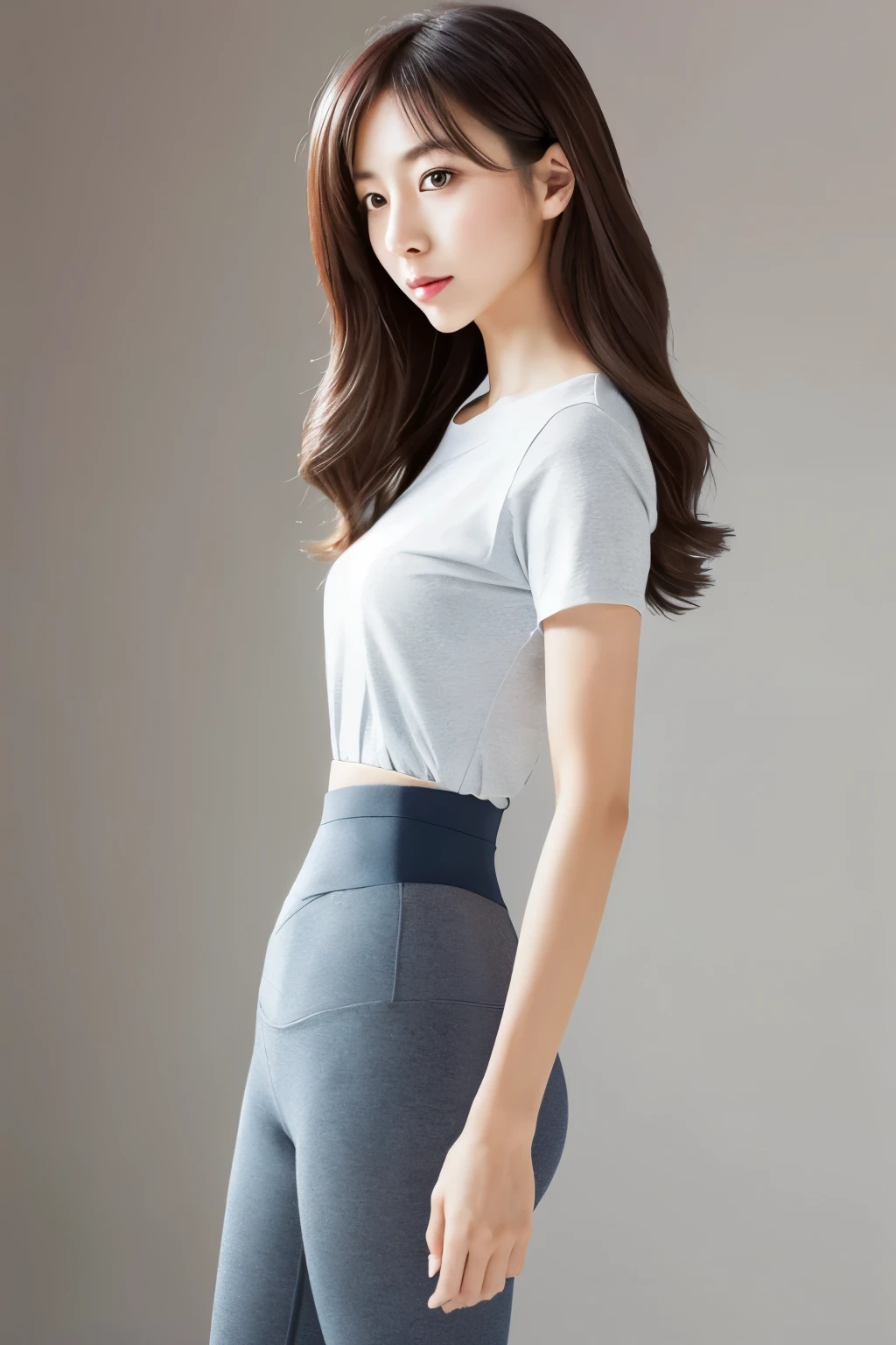 Skinny Japanese woman, age {30s|20s}, (detailed face), (detailed eyes), {long|short} straight hair, slender shape, ((emphasis thin waist: 1.5)), High-waisted cotton leggings, Enhance quality, quality maintains, real professional photograph, award-winning portrait, masterpiece, 16K UHD, high detail full-body view