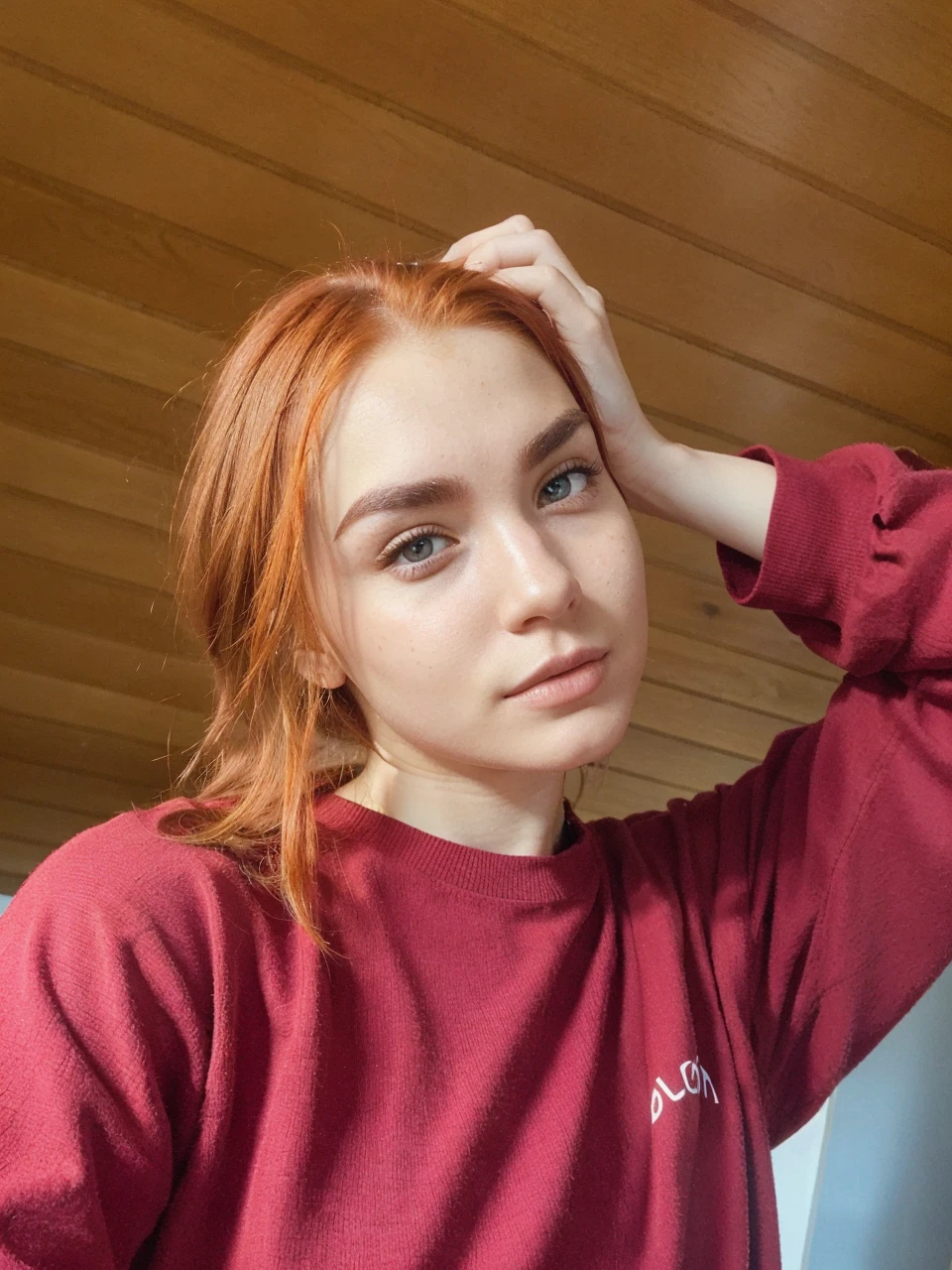 red-haired Chechen, with brown eyes, thick eyebrows, with a beard without a mustache