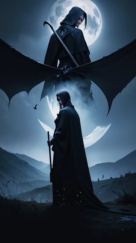 ((masterpiece, highest quality, Highest image quality, High resolution, photorealistic, Raw photo, 8K)), ((Extremely detailed CG unified 8k wallpaper)), Black Grim Reaper, arafed grim with scythe in the dark with a scythe in his hand, grim reaper, man with scythe, the grim reaper, holding a scythe, reminded me of the grim reaper, portrait of grim reaper, back view of the grim reaper, reaper of night!!!!, the reaper, the harbringer of death, the reaper as a scary,
