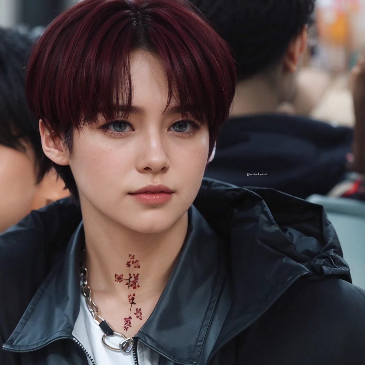 Add glasses and change hair color to dark red
