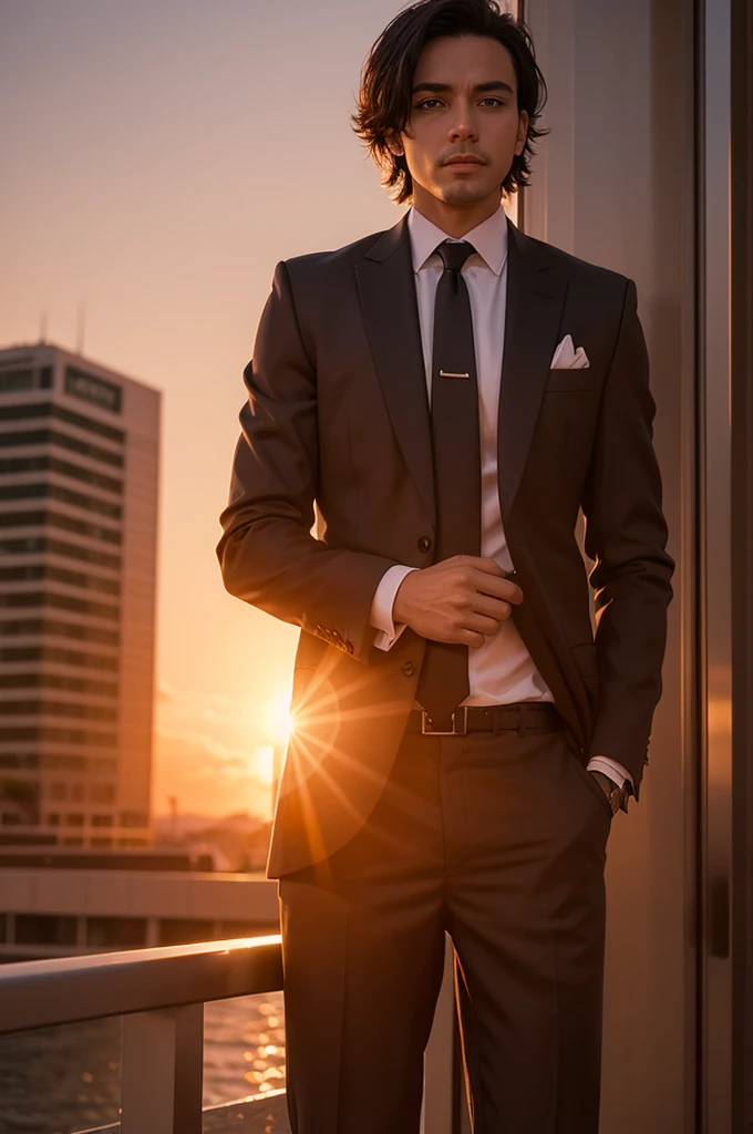 Money man at sunset