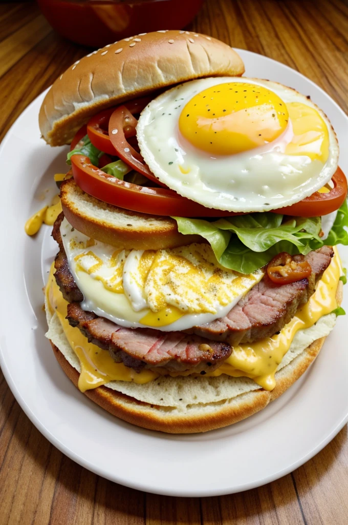 Hamburger with ham, queso, egg and chorizo