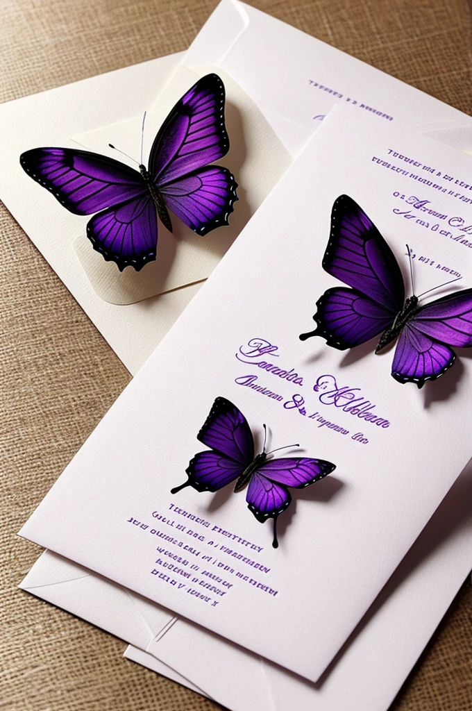 Create a wedding invitation for Benjamin and Angela Linda, formal and has a purple butterfly