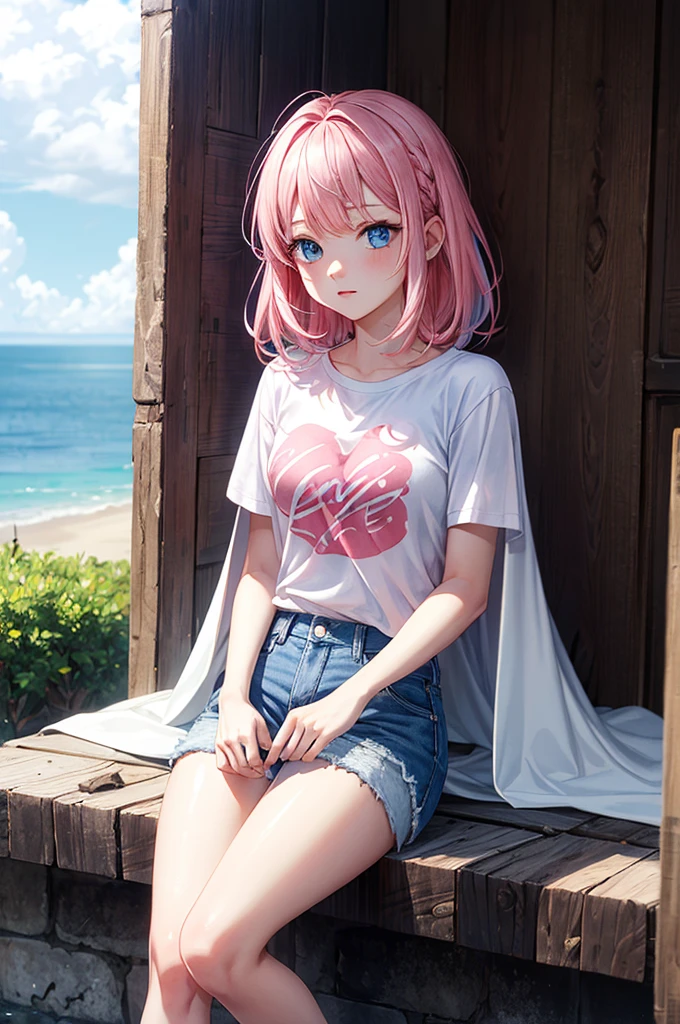 1 girl, calm expression, charming eyes, straight long hair, pink panties, white top, calm posture, porcelain-like skin, subtle blush, crystal pendant BREAK Prime Time, (Edge Lighting): 1.2, warm colors, sun flare, soft shadows, bright colors, painting effects, fantastic atmosphere BREAK Scenic lakes, distant mountains, willows, calm water, reflections, sunlit clouds, tranquil atmosphere, idyllic sunsets, super detailed, Official art, unified 8k wallpaper, zentangle, mandala