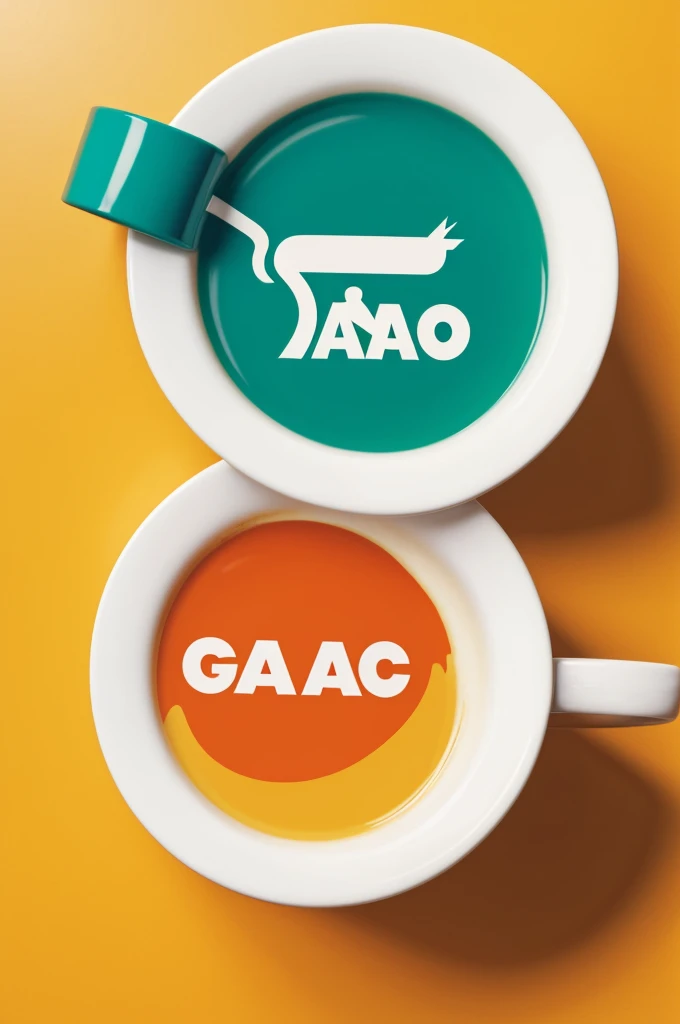 Draw a 2D circular logo with a flat white background color that has a gas cup and an animated but simple gas shirt that says the word gas Cobano ondo.with strong colors