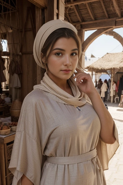 fille instagram posant, Brunnete, maquillage naturel, (Robe caftan traditionnelle très colorée), (foulard très ample montrant des cheveux bouclés), (Environnement du souk marocain), chef-d&#39;œuvre, meilleure qualité, très détaillé, (Des yeux magnifiques et détaillés Un visage magnifique et détaillé), (meilleure qualité), (Ultra-détaillé), (chef-d&#39;œuvre), (Haute résolution), (original), Ultra réaliste.