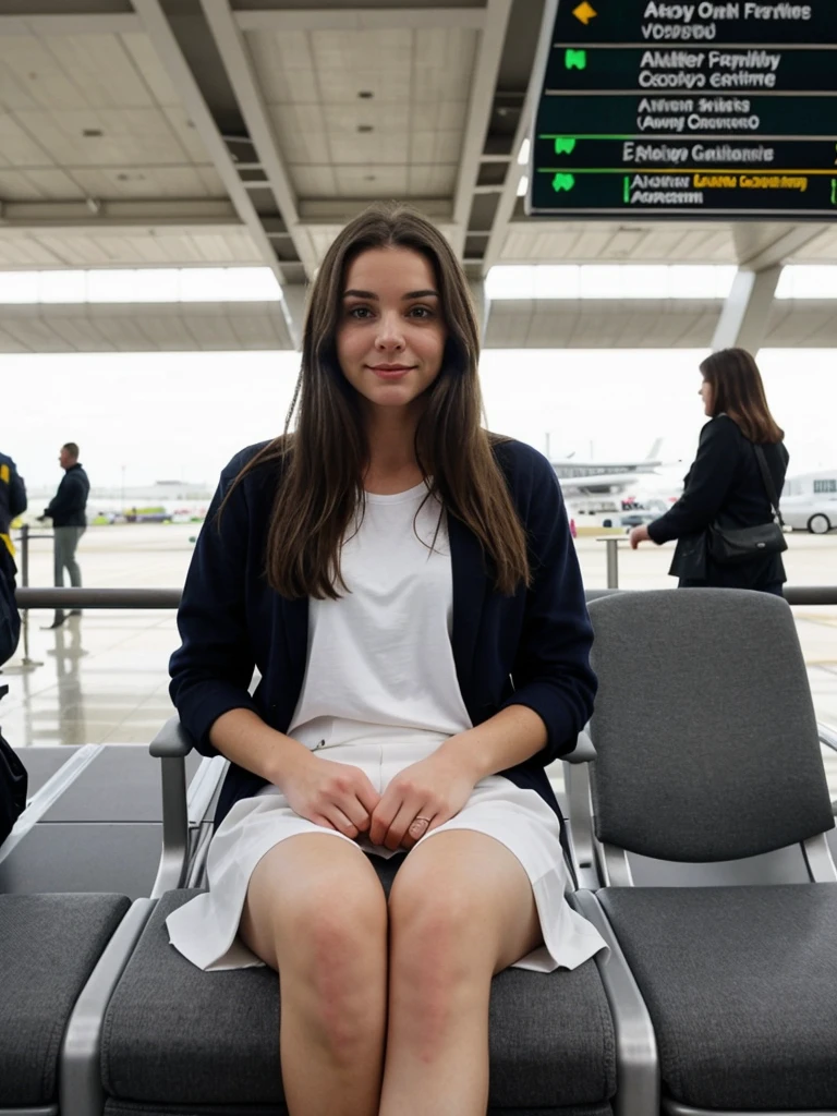 brunette girl waiting at the airport