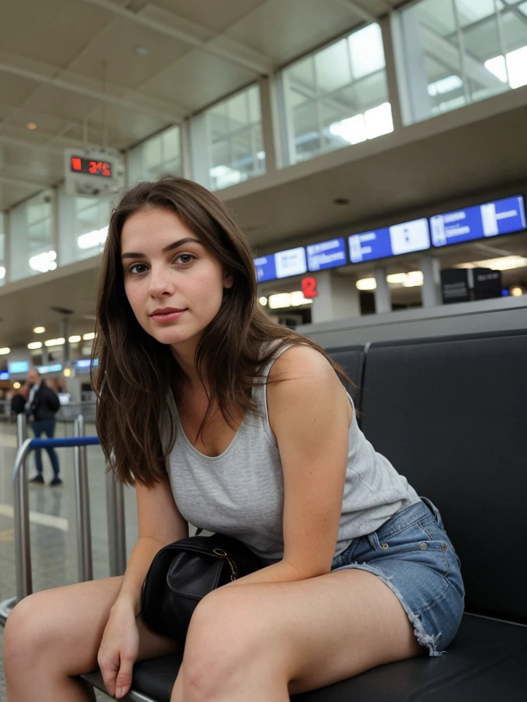 brunette girl waiting at the airport