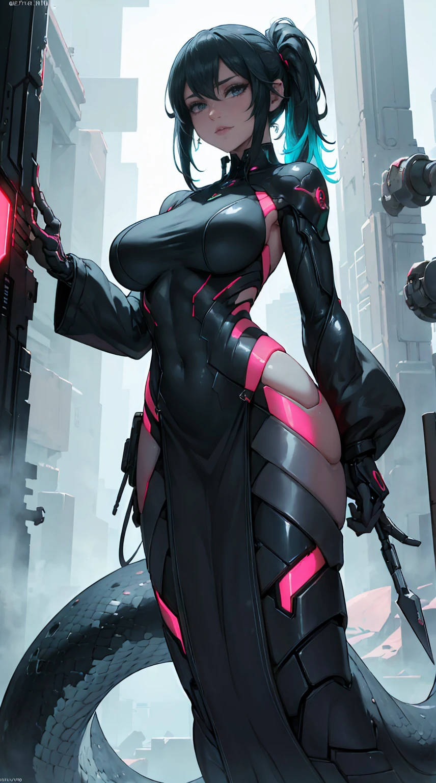 best quality,4k,8k,highres,masterpiece:1.2),ultra-detailed, extremely detailed eyes, extremely detailed body, (large masterpiece digital art), (detailed manga illustration), (detailed line art), ((perfect anatomy)), high quality, expressive eyes, full body, tall girl, detailed face, beautiful face, perfect face, breasts, cleavage, gloves, A photograph of mid-twenties Japanese female android made of shiny white and silver translucent glass and plastic, geisha makeup and hairstyle, silver metal internal body mechanisms, dynamic pose, flowing organic construction, glowing golden circuitry, colorful neon trim, glowing circuitry, neon trim, depth of field focus f/2.8, art by H.R. Giger, Greg Rutowski, bodysuit, thick thighs, toned, emblem, cinematic lighting, dynamic lighting, 4k resolution, dynamic pose, weapon, energy weapon, cover, mecha musume, fortified suit, mechanical parts, headgear, robot joints, bodysuit, deva battle suit, gloves,