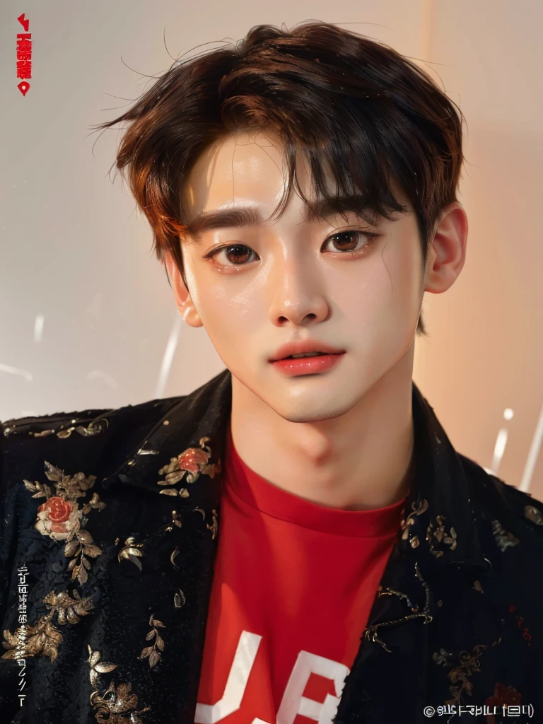 a close up of a person wearing a jacket and a red shirt, jinyoung shin, cai xukun, portrait of kpop idol, hyung tae, yanjun chengt, inspired by Bian Shoumin, mark lee, jinyoung shin aesthetic, hong june hyung, young wan angel, jung jaehyun, ten lee, wan adorable korean face, kim doyoung, closeup portrait shot, choi minho, minho shinee, shinee minho, choi minho shinee