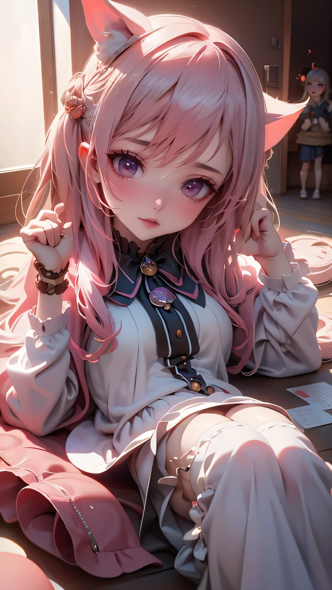 ((li:1.2,6 ye.2)),(random reclining poses:1.2),(random kids clothes:1.5),(Thin type:1.5),(big breasts),(random hairstyle),(Highest image quality,(8k),ultra-realistic,best quality, high quality, high definition, high quality texture,high detail,beautiful detailed,fine detailed,extremely detailed cg,detailed texture,a realistic representation of the face,masterpiece,Sense of presence)