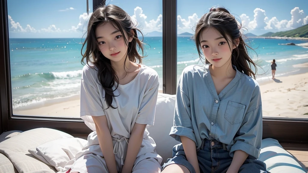 summer、Ocean View、In the room,、16-year-old high school girl