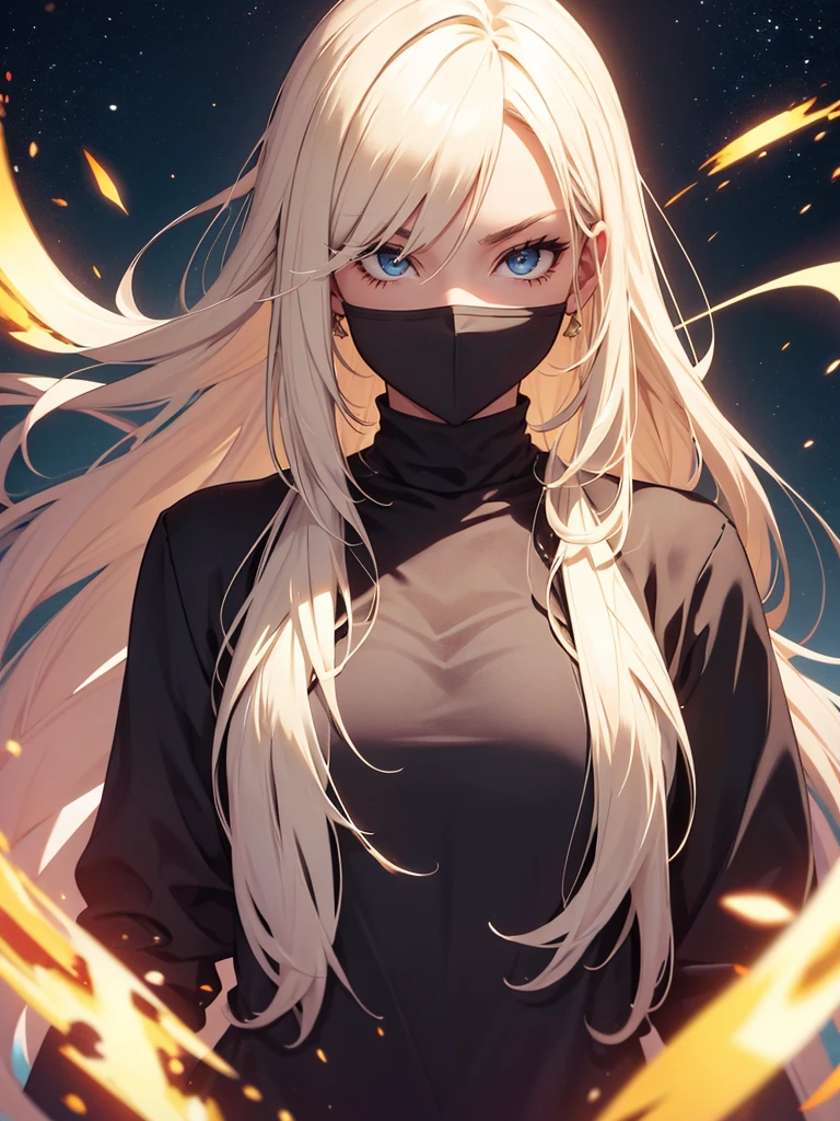 Woman, age 20, blonde hair, half hair up, wears round sunglasses, blonde eyebrows, white eyelashes, detailed eyes, glowing eyes, galaxy eyes, prismatic eyes, wearing black shirt, high quality, 4k resolution, anime