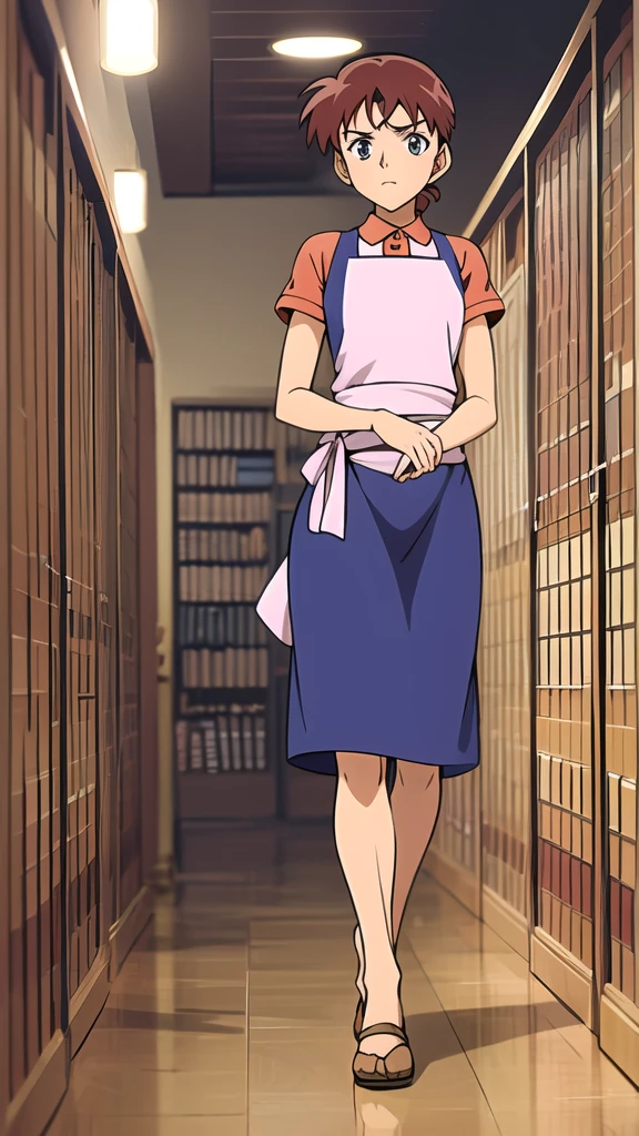 ((masterpiece)),((Highest quality)),Super detailed,Awareness-raising,Explicit,Browsing Caution,beautiful body,beautiful Nose,beautiful character design,Perfect Eyes,Perfect Face,wallpaper,Ultra-high resolution,
4K,photograph,(beautiful, Normal chest:1.5),(beautiful顔:1.2),(Beautiful feet, Perfect Legs),(meitantei conan \(style\), Detective Conan \(style\), meitantei conan),
Shiny skin,Anime screenshots,official style,Sakurako Yonehara,Naked Apron, Brown Hair, Bookshelf, One girl, slipper, library, Book, Rolled up my sleeves, alone focus, View your viewers, Are standing, short hair, blue eyes, retro artstyle, indoor, with own hands,whole body, Mature Woman, alone, Folded ponytail, Naked Apron,Large Breasts、Embarrassed blush