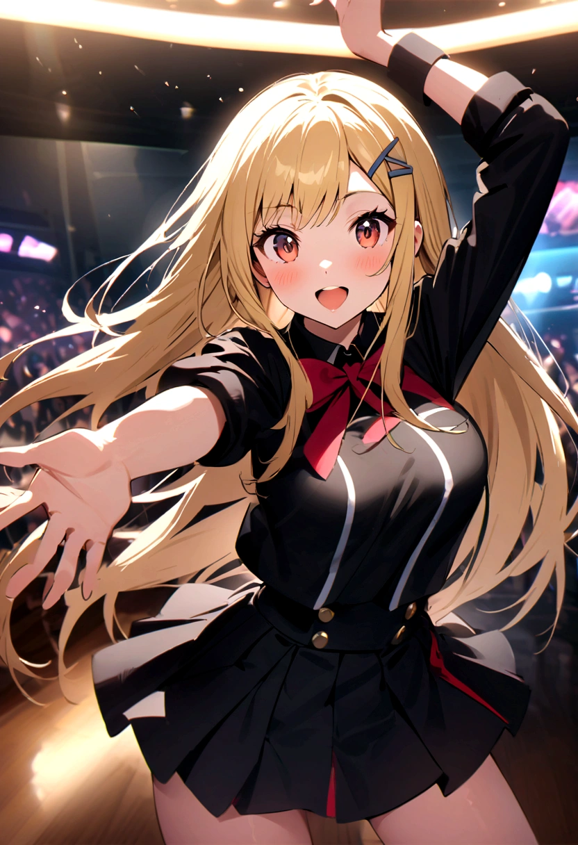 A cute Japanese girl Parker fully opened Blonde Lively impressions Dance Club uniform Black sportswear with green lines hairpin Long Hair Live Performance Venues super high quality