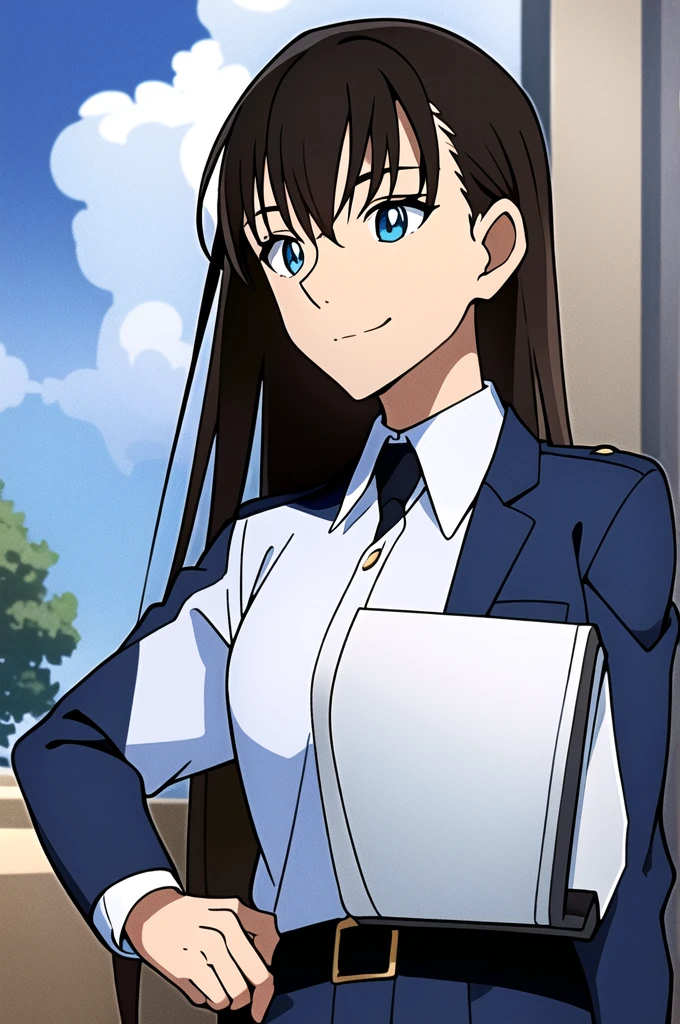 ((masterpiece)),((Highest quality)),Super detailed,figure,Miniskirt Police,uniform,警察 ミニスカートのuniform,One girl,tie,Policewoman,Have,alone,Long Hair,Black Hair,警察 Have,smile,blue eyes,null,View your viewers,Day,cloud,wood,shirt,Outdoor,Brown Hair,white shirt,Upper Body,blue null,Anime Coloring,Jacket,black tie,Mouth closed,blue tie,collared shirt,Iris,beautiful body,beautiful Nose,beautiful character design,Perfect Eyes,Perfect Face,Fascinating,wallpaper,Perfect lighting,colorful,ultra High resolution,4K,photograph,
8K,High resolution,High resolution,(beautiful, Medium chest:1.2),(beautiful顔:1.2),(Tight waist),(whole body:0.8),Shiny skin,Anime screenshots,From below,Mature Woman,