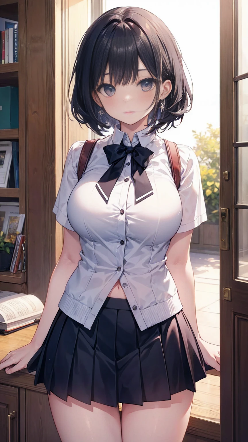 masterpiece, Highest quality,Super detailed,Big Breasts, Gal,mini skirt,Cowboy Shot,high school girl