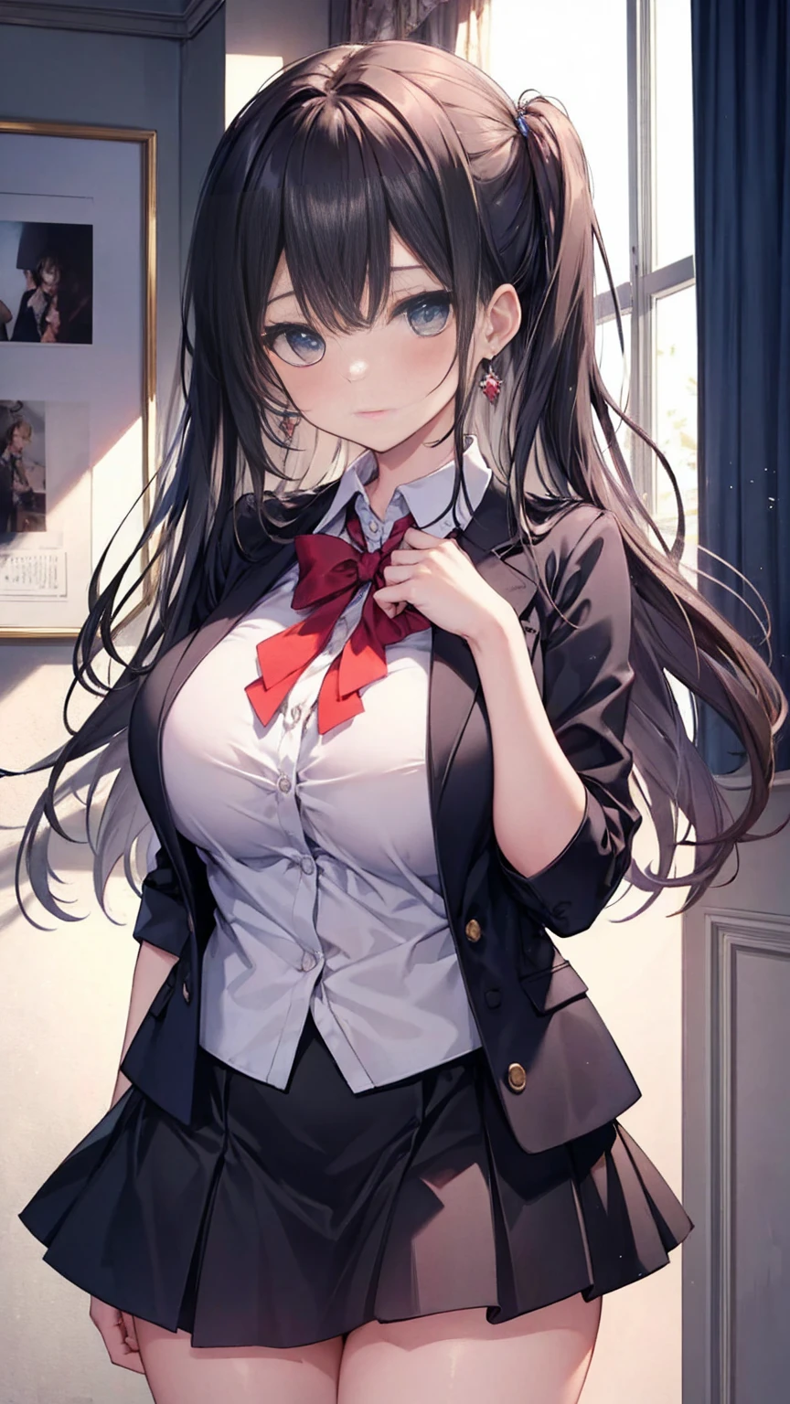 masterpiece, Highest quality,Super detailed,Big Breasts, Gal,mini skirt,Cowboy Shot,high school girl