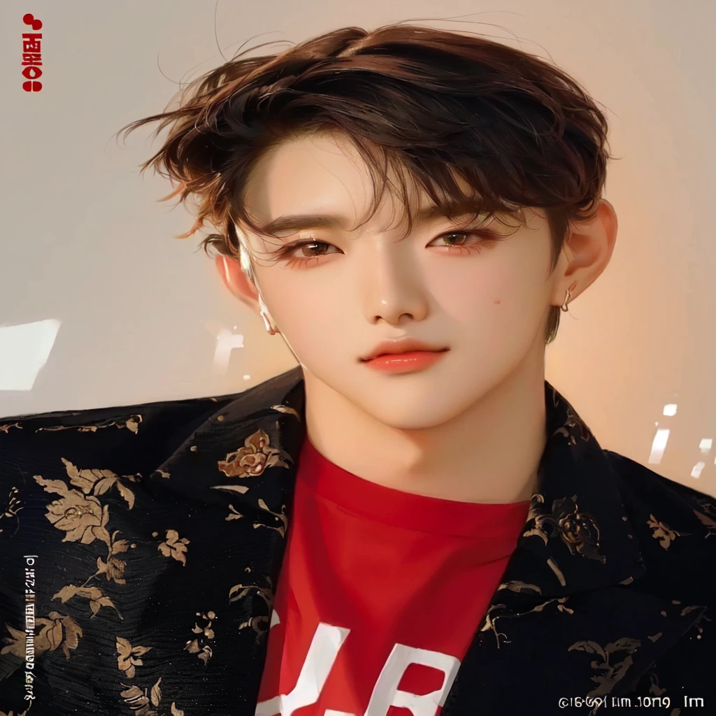 a close up of a person wearing a jacket and a red shirt, jinyoung shin, cai xukun, portrait of kpop idol, hyung tae, yanjun chengt, inspired by Bian Shoumin, mark lee, jinyoung shin aesthetic, hong june hyung, young wan angel, jung jaehyun, ten lee, wan adorable korean face, kim doyoung, closeup portrait shot