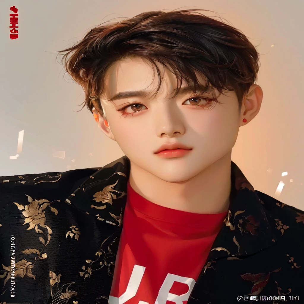 a close up of a person wearing a jacket and a red shirt, jinyoung shin, cai xukun, portrait of kpop idol, hyung tae, yanjun chengt, inspired by Bian Shoumin, mark lee, jinyoung shin aesthetic, hong june hyung, young wan angel, jung jaehyun, ten lee, wan adorable korean face, kim doyoung, closeup portrait shot