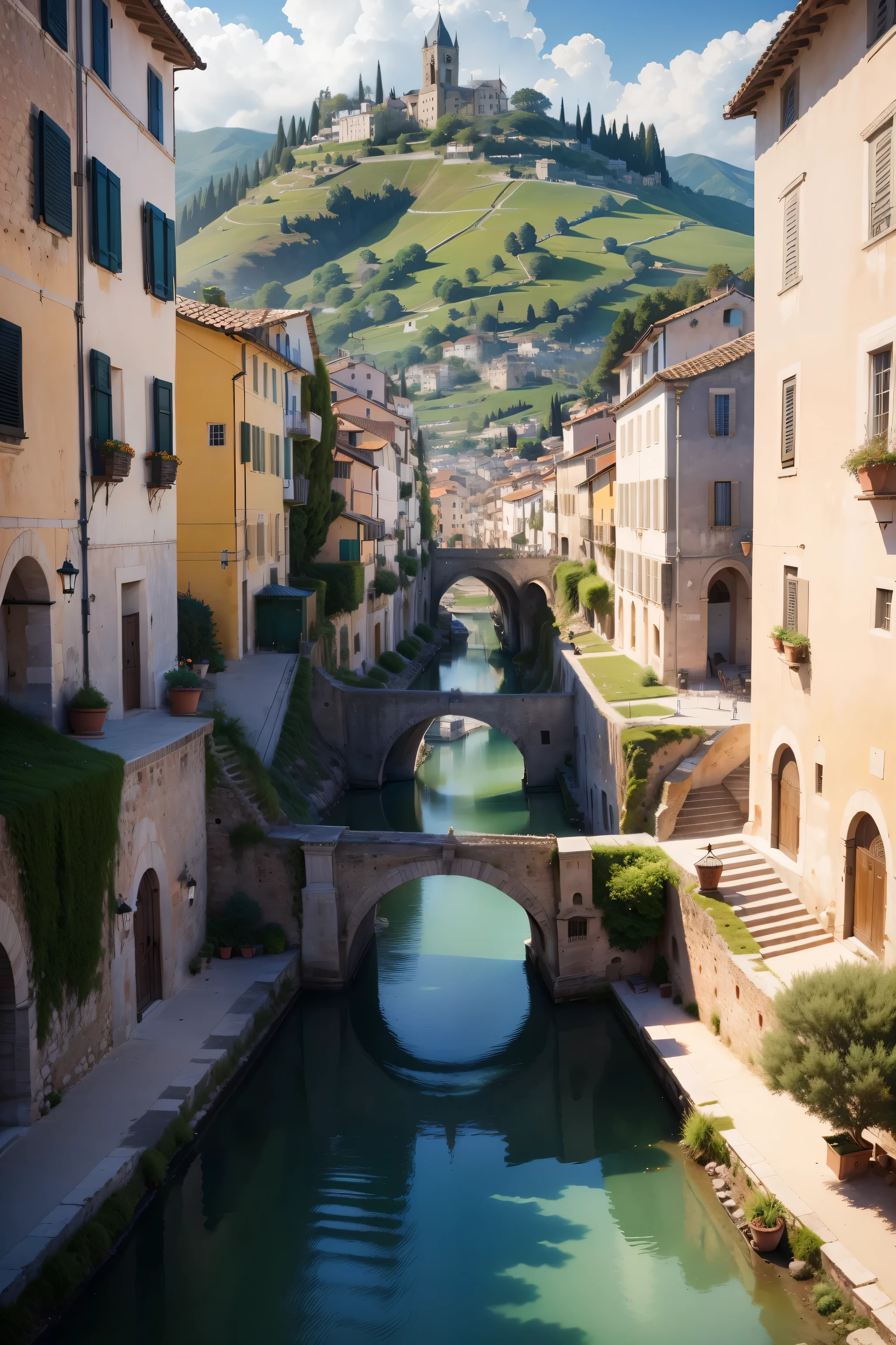 Picturesque town, people, Wide-angle view, Mark Rothko Style, v5.2