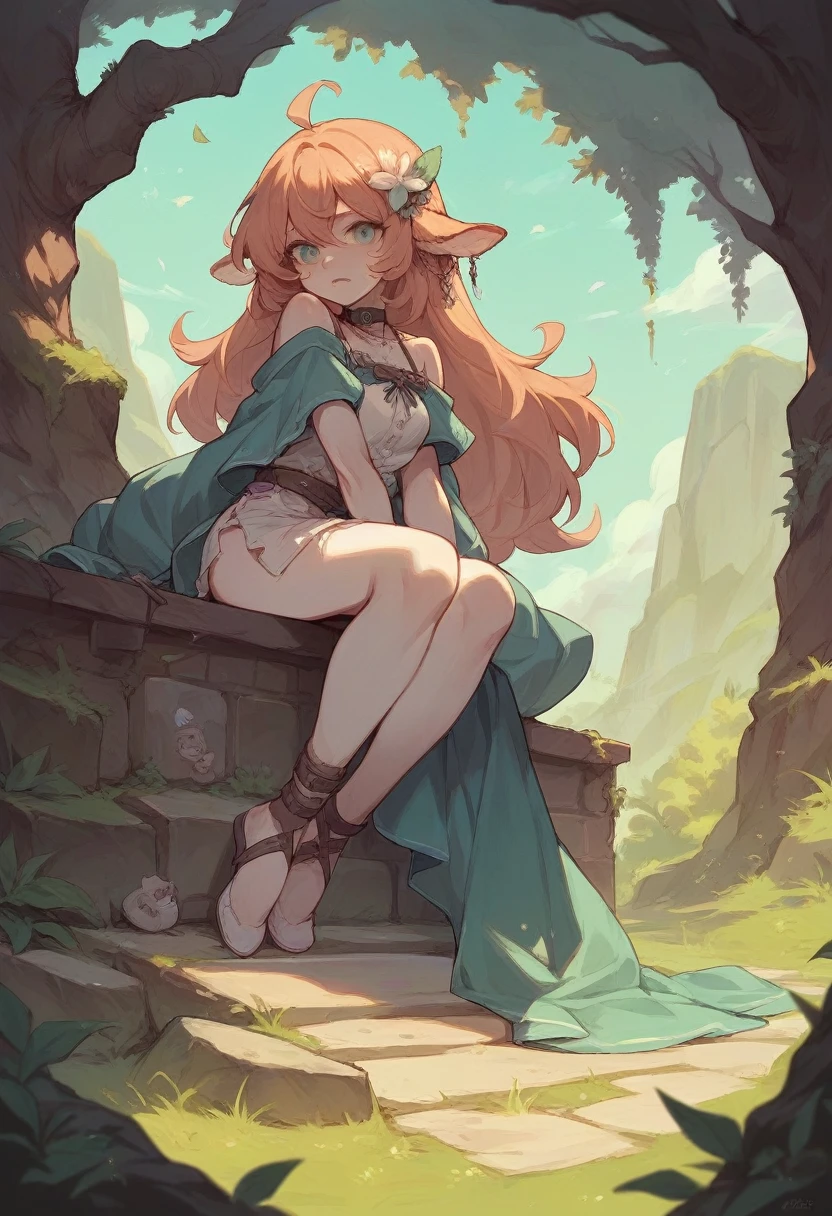 (high quality, ArtStation, Relax Art, fantasy style, abstract architecture:1.2), (A beautiful cute girl), (long messy ginger hair), (white kimono, navel, bare shoulders)