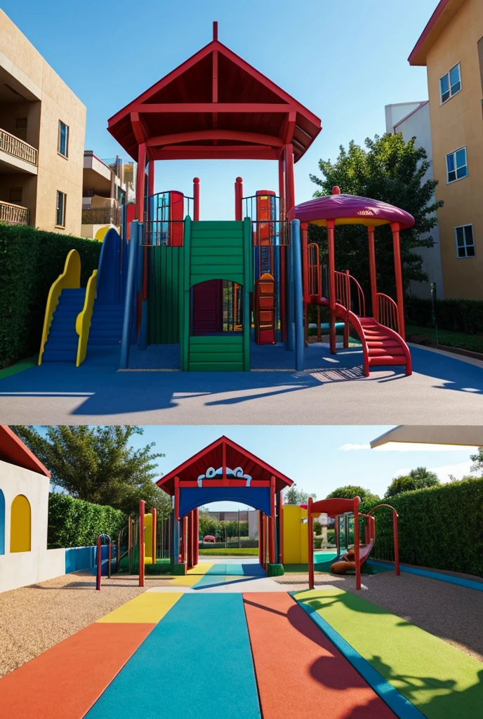 A entrance of them all with color for kids then entrance for the playground looks super fun