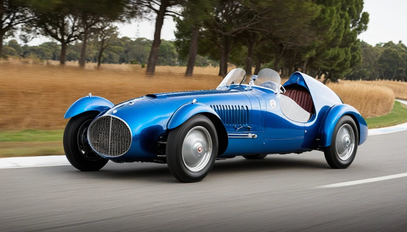 Ferrucio Rafaela
Manufacture: 1941
Type: Classic Racing Car
Engine: V16 Gasoline
Transmission: 5-speed manual
Traction: RWD (Rear)
Price: $250,000

Design

Exterior:

Style: Robust and aerodynamic, inspired by designs from Alfa Romeo and Auto Union.
Body: Built in aluminum and magnesium to maximize performance.
Headlights: Minimalist, optimized for night racing.
Chassis: Advanced tubular structure, ensuring lightness and resistance.
Wheels: Racing tires with magnesium wheels.
Inside:

Cabin: Clean and designed for performance, with leather seats and metallic details.
Finishes: Precise analog instrumentation.
Equipment: Sports steering wheel, pressure gauges, pressure and temperature indicators.
Performance:

Engine: V16 Gasoline, offering extreme performance and high maximum speed.
Transmission: 5-speed manual, allowing quick and precise changes.
Context and Usage:
The Ferrucio Rafaela is a pure racing machine, capturing the aggression and technological innovation of the 1940s. Ideal for high-performance classic car competitions and events.