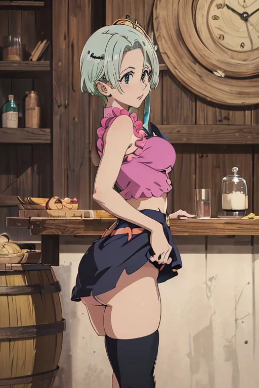 (\Elizabeth lionesi:1.5)/,(\nanatsu no taizai:1.5)/,(Perfect image:1.5),(high quality image:1.5),(facing the viewer),(wearing),+,(\dressed as a maid, and maid's clothes and super revealing on the back, I lowered the short skirt a lot, showing the legs, and a little of the panties, and the part of the apron at the back of the skirt is very low, showing the delicious buttocks, and on the top of the maid uniform it looks like a very short and sexual bra, and she has a big ass and super big breasts, she is super busty and has really big buttocks)/
