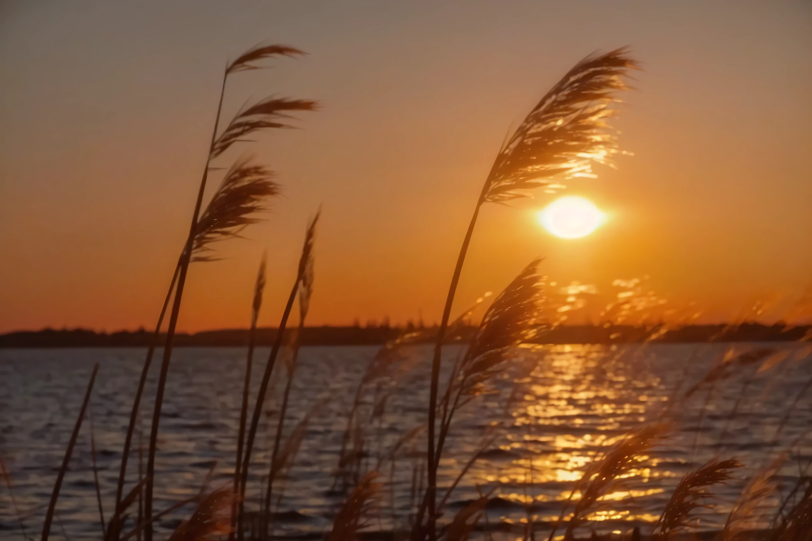 a close-up of a sunset with a body of water in the background, at the golden hour, during golden hour, na golden-hour, sunset photo at the golden hour, at the golden hour, golden-hour, Retroiluminação Sunset Golden Hour, shot at the golden hour, Phragmites, during a sunset, golden hour photography, warm spring sunset