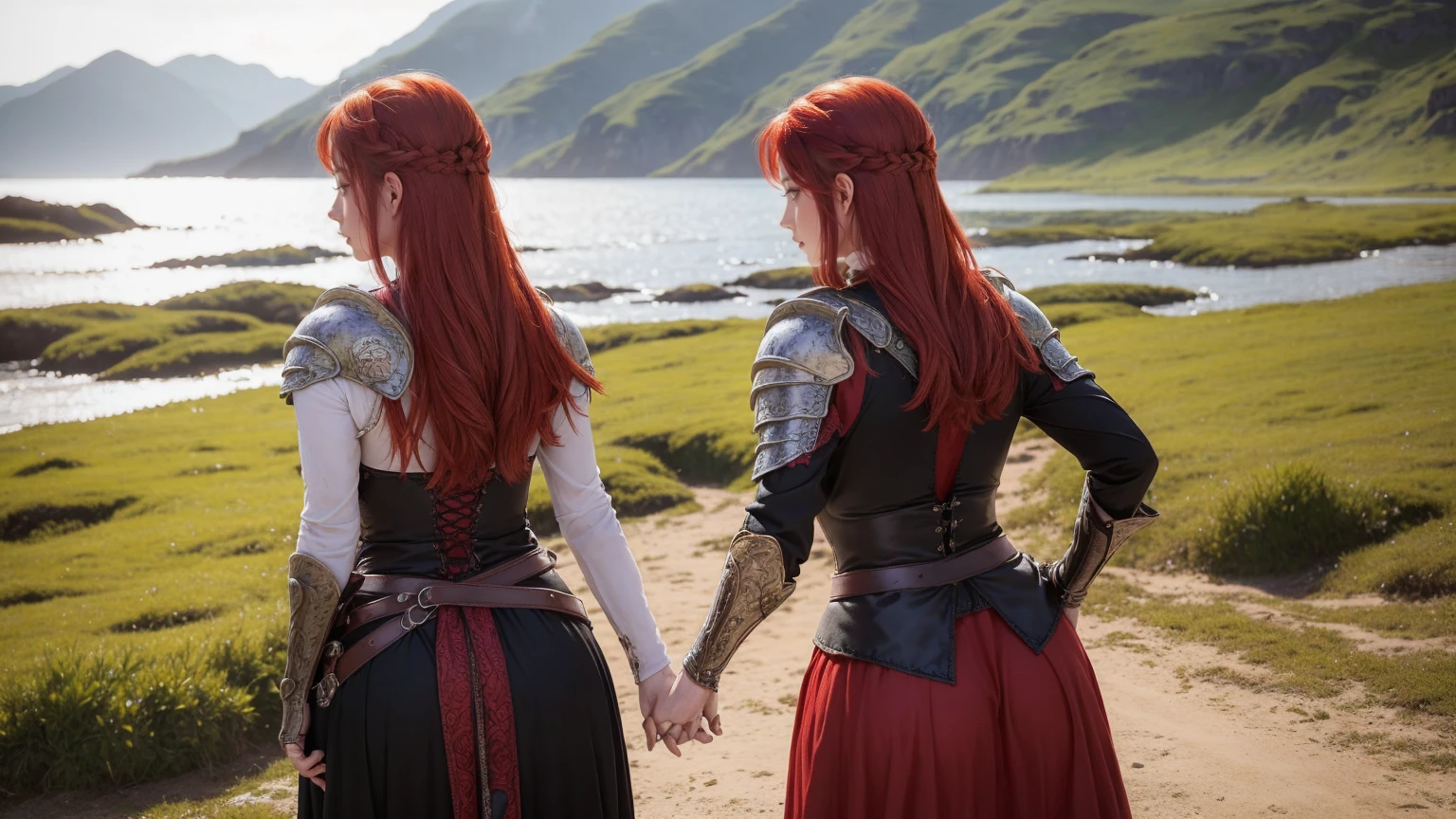 ((A red-haired warrior, from behind, vestinDo uma saia curta na bunDa, mostranDo a bunDa, tiro De baixo, vestinDo armaDura De placas, manoplas De aço, luvas De aço e couraça De aço, OlhanDo para trás, VestinDo uma saia)), saia bem DetalhaDa, (She doesn't wear underwear, saia mostranDo granDe pelúcia, atreviDo, bunDa reDonDa, buceta mostranDo, smooth buceta mostranDo from below, (up skirt), saia De levantamento De vento, sexy possession), fantasia meDieval, D&D, RPG, Obra De arte, melhor qualiDaDe, 8K, ultra realistic. A garota mais DesejaDa Do munDo tem uma beleza transcenDental, with expressive eyes, olhos verDes claros, sobrancelhas arqueaDas, lábios sensuais e pele raDiante. Your facial structure is symmetrically perfect, com maçãs Do rosto DelicaDamente esculpiDas e um queixo refinaDo. bela paisagem verDes, lingerie