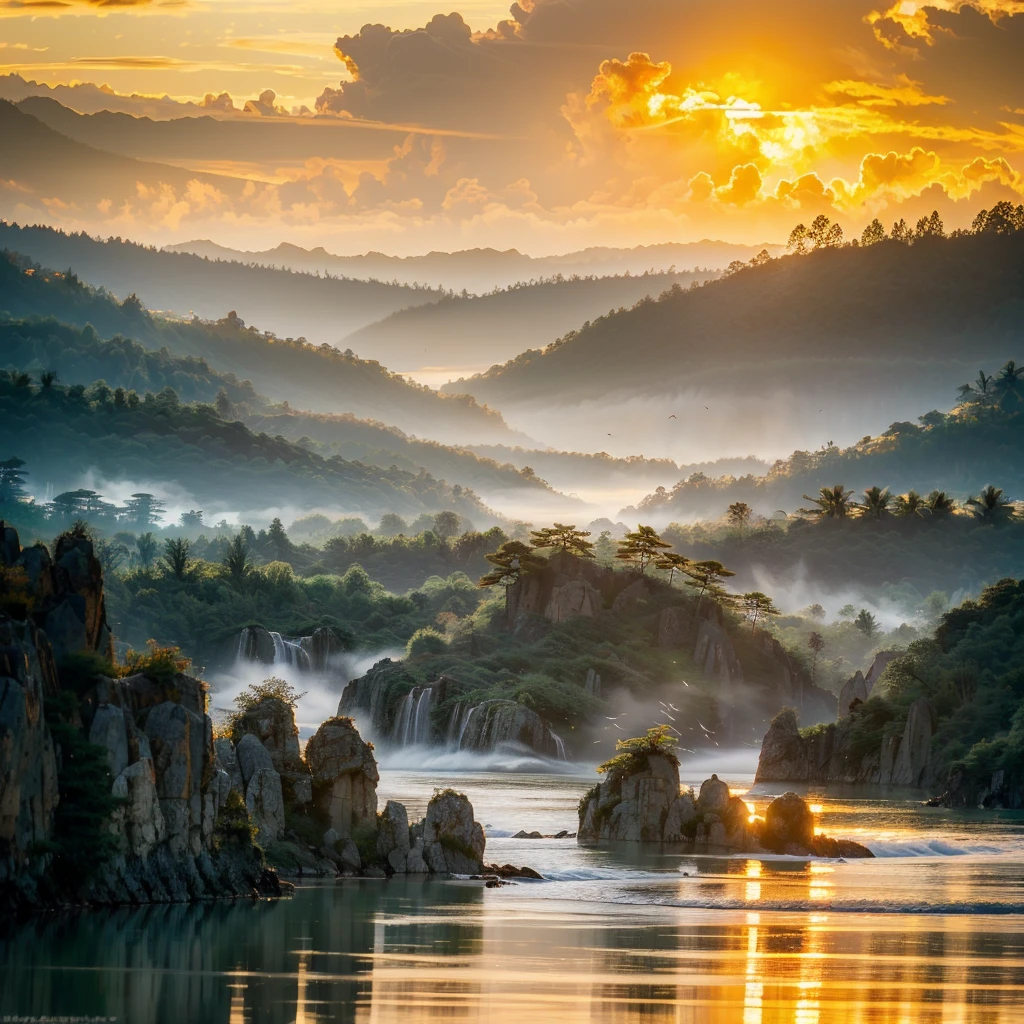 Landscape Photography，Bali, Indonesia，Sunset，Golden Hour，pine，National Geographic Works，Award-winning photos，reality，HD，high quality，HDR，8K