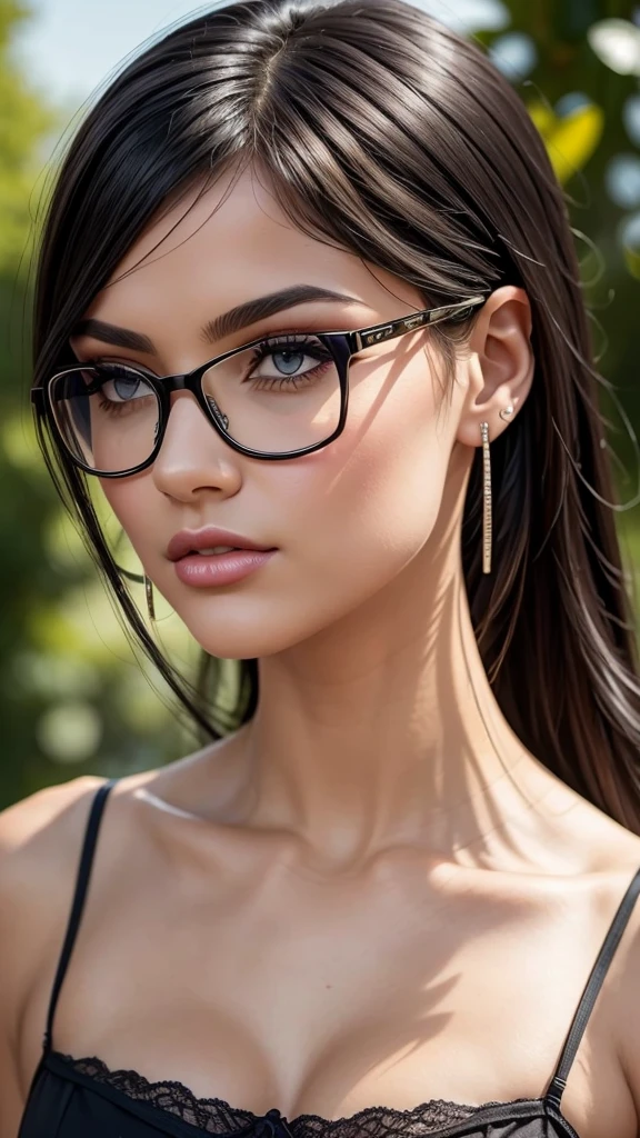 Black hair, glasses, stud earrings, vintage, feminine, 8k, masterpiece, best quality, excellent detail) , (high saturation, best shadows, best light, extremely delicate bleaching) dark style