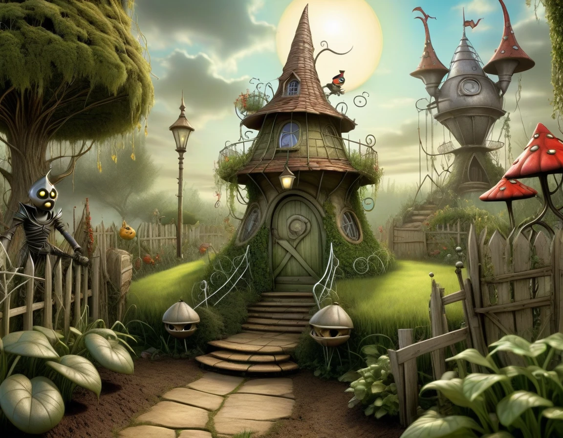 Cartoons over the garden wall in a Luis Royo and Iron Maiden Style 3d hdr 16k 