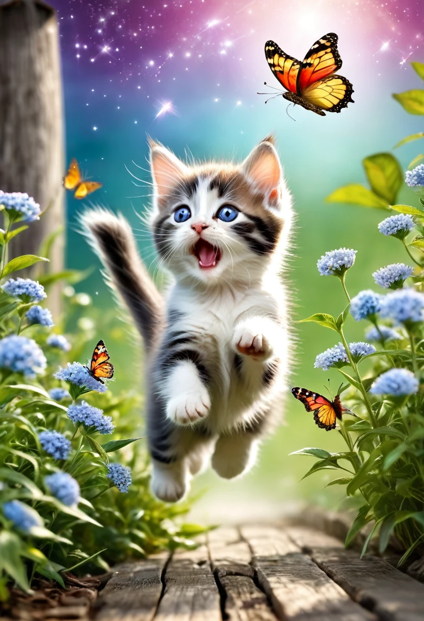 A Kitten Chasing a Butterfly, magical scene