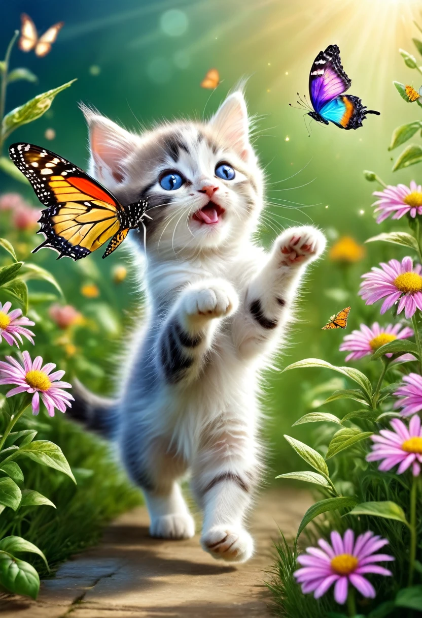 A Kitten Chasing a Butterfly, magical scene