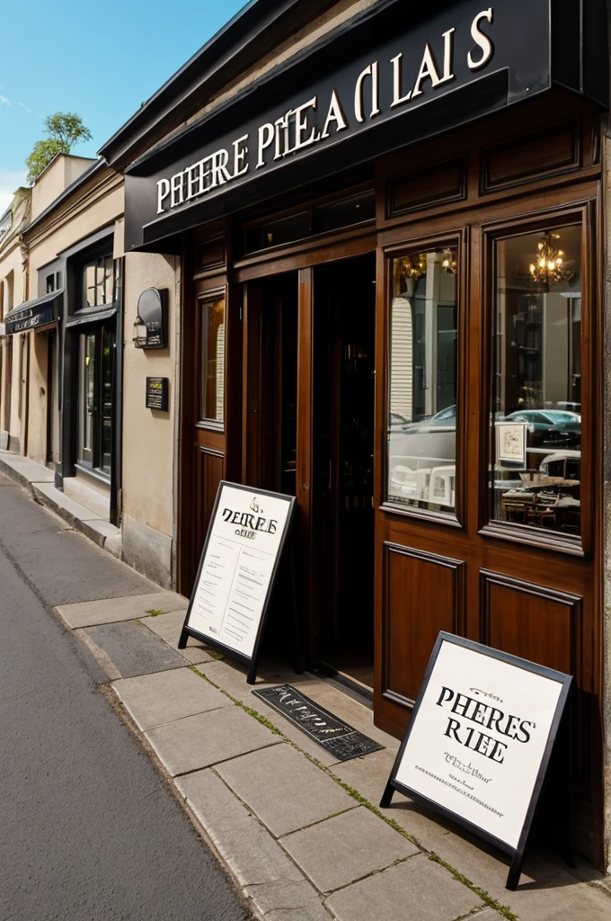 Elegant restaurant with sign called Chez Pierre