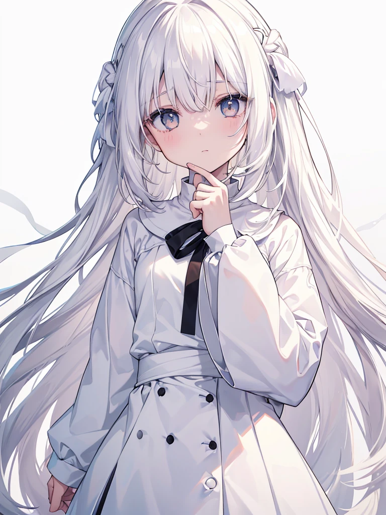 eyes white、真っWhite eyes、(White eyes)、White of the eyes、White skin、pure white、Lifeless、Anime Style、One person、One personの少女、off white色、off white、Girl、Light white hair、Hair color is off white、Thin hair white、Long Hair、Eye color is pale white、Pale white eyes、Off-white eyes、White eyes、真っWhite eyes、All of the eyes are off white、All-white girl、off white色のGirl、White background、White background、White room、There are highlights on the eyes、emotionless、cute、An endearing look、beautiful、eyes white