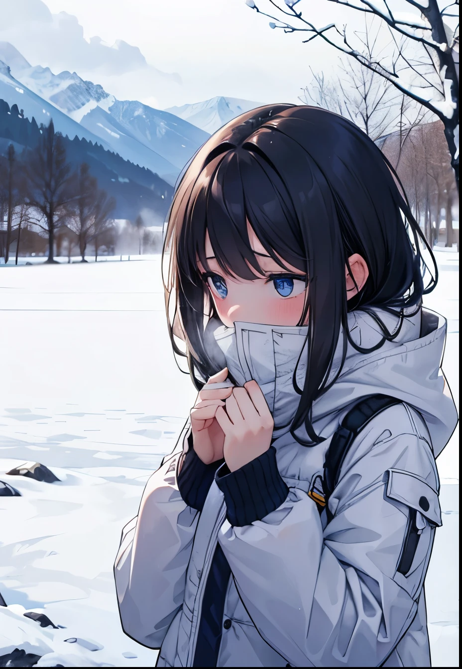 winter, landscape, snow, cold, trembling, snot, breathe, snot, Outdoor, One girl, alone, Mila Maxwell, High resolution, Absurd,