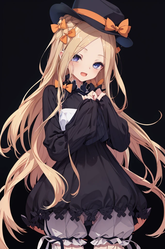 nsfw,((One man and one woman,Having sex)),寝そべっている,Showing off her nipples,masterpiece, best quality, highres, hmaw1, long hair, hat, black dress, long sleeve, black sleeves, white bloomers, cowboy shot,Open Mouth Smile, Simple Background