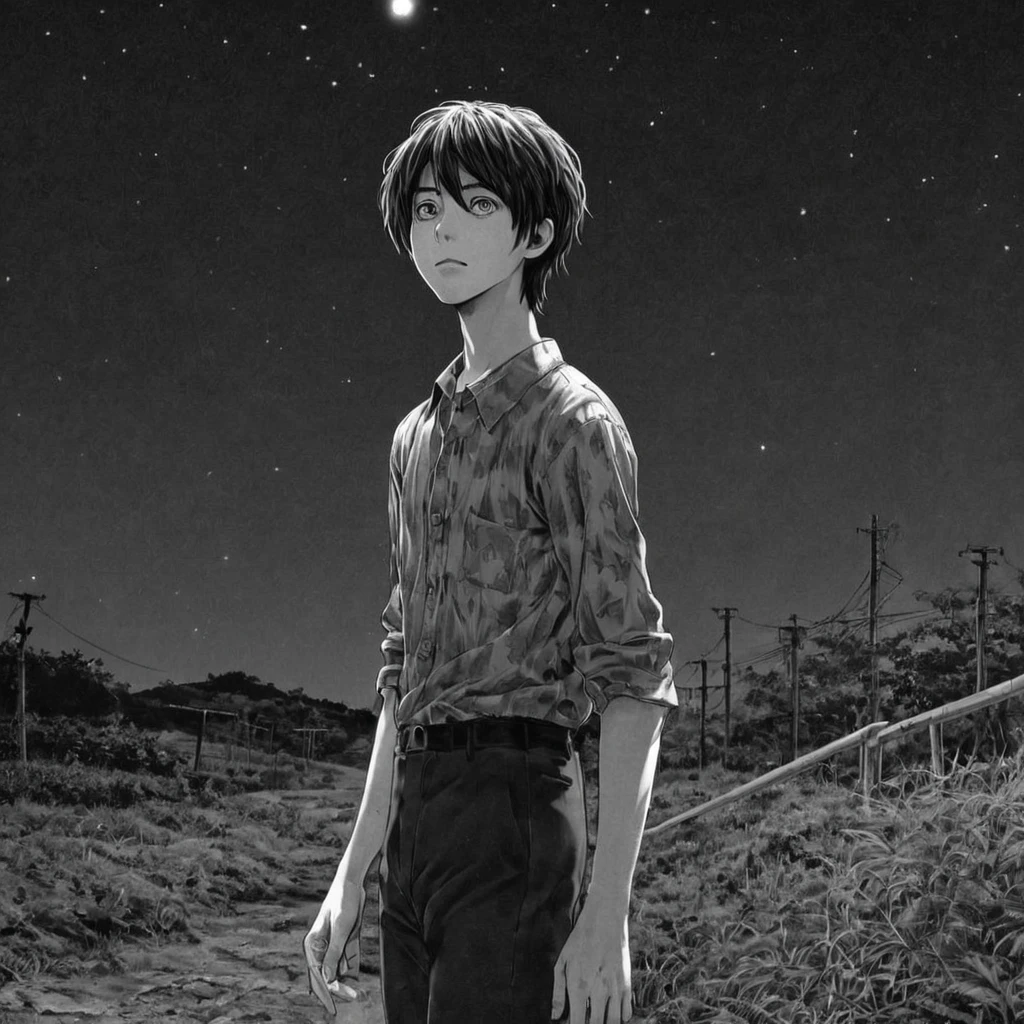 catching a star, (anime), bizarre scenario, This is Junji, Yusuke Murata, black and white, 8K, anime, horror