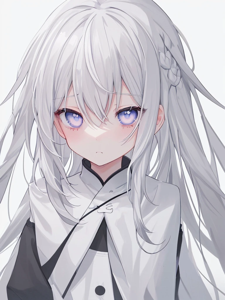 blank paper、Girl、Gray Hair、Long Hair、White eye color、All eyes are white、全体的に白いGirl、白いGirl、White background、白のGirl、White Room、blank paperのGirl、Emotionless、Expressionless