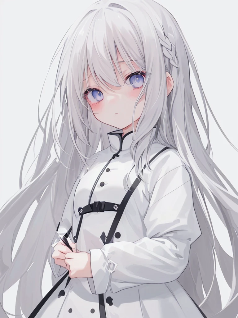 blank paper、Girl、Gray Hair、Long Hair、White eye color、All eyes are white、全体的に白いGirl、白いGirl、White background、白のGirl、White Room、blank paperのGirl、Emotionless、Expressionless