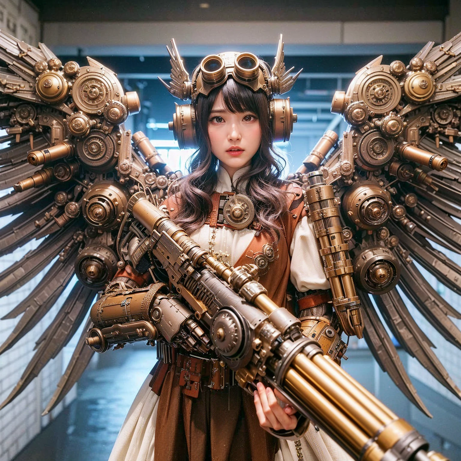 superrealism, ultra high res,8k,(Photorealsitic:1.4), (crab-like mechanical suit:1.2), designed by Hajime Katoki,heavy weapons,vivid textures,animal legs, gradation hair, japanese female soldier,(ultra beautiful face),((super realistic all textures)), ((super intricate all details)), Realistic detail enhancement like Magnific AI, full body shot, ultra sharp photo result, Acrylic Clear Cover, Hydraulic cylinder, style, taken with Fuji film X-T30+Nokton. HDR10,Minimum of 4 pieces created