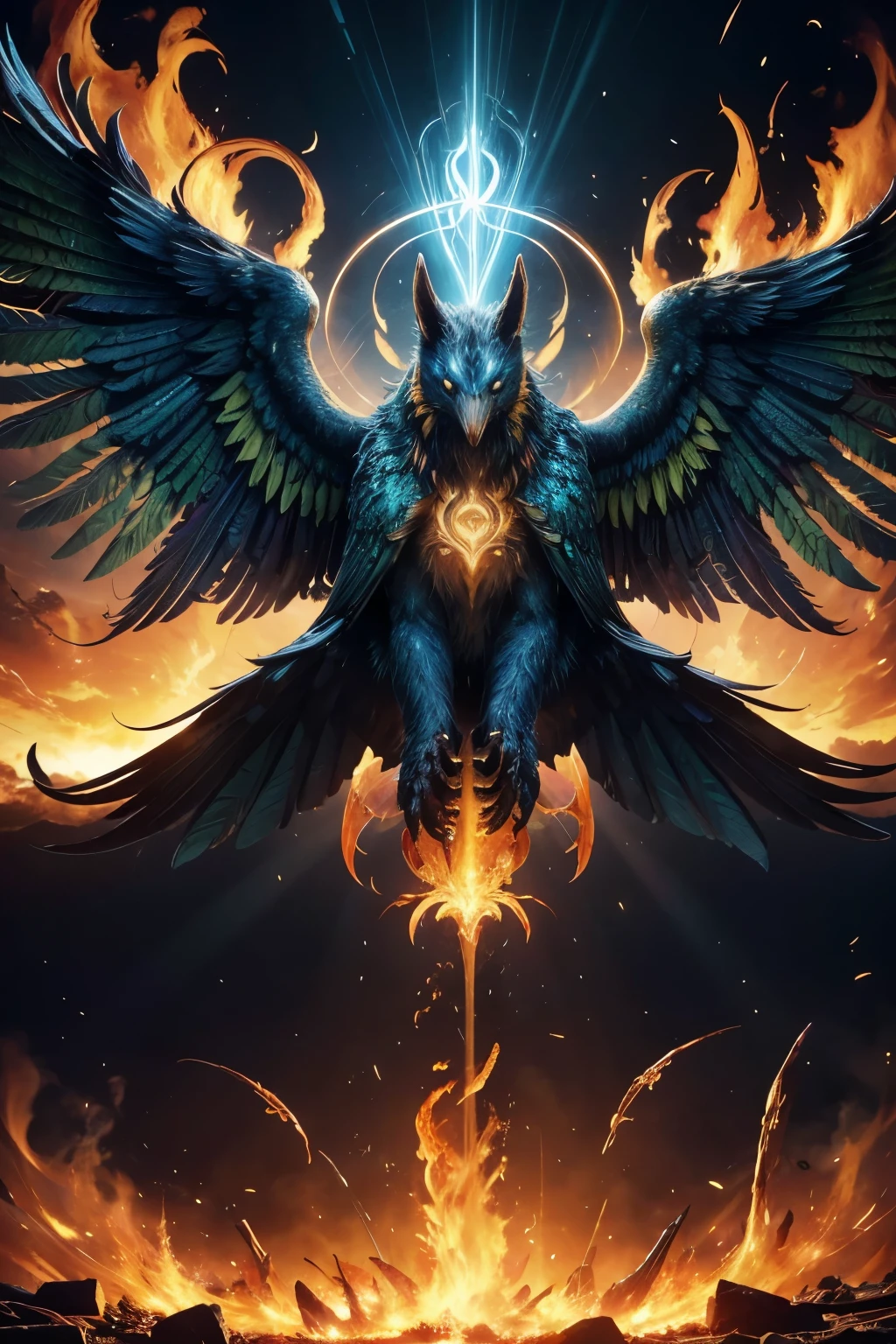 Uma fenix preta sombria voando