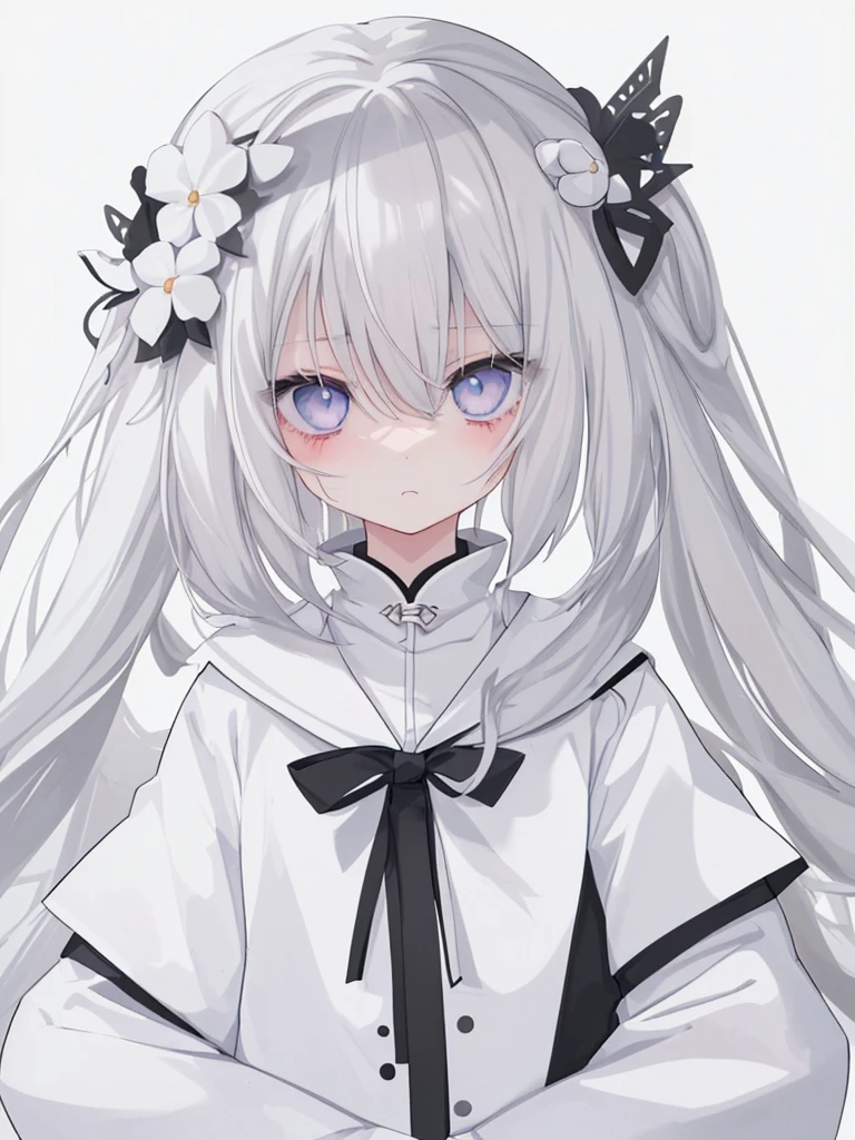 blank paper、Girl、Gray Hair、Long Hair、White eye color、All eyes are white、全体的に白いGirl、白いGirl、White background、白のGirl、White Room、blank paperのGirl、Emotionless、Expressionless