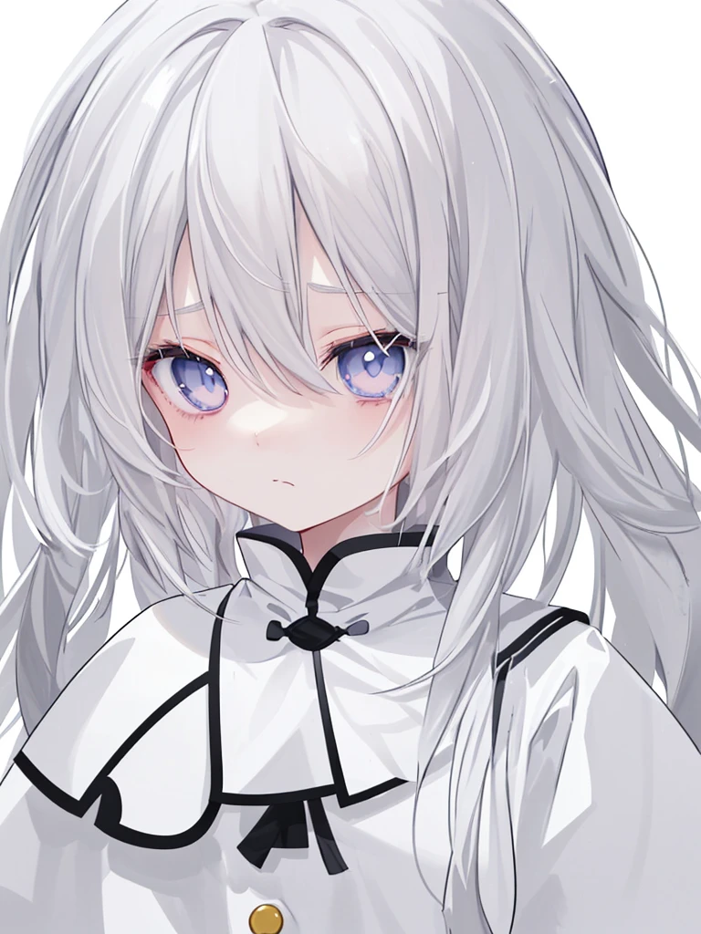 blank paper、Girl、Gray Hair、Long Hair、White eye color、All eyes are white、全体的に白いGirl、白いGirl、White background、白のGirl、White Room、blank paperのGirl、Emotionless、Expressionless