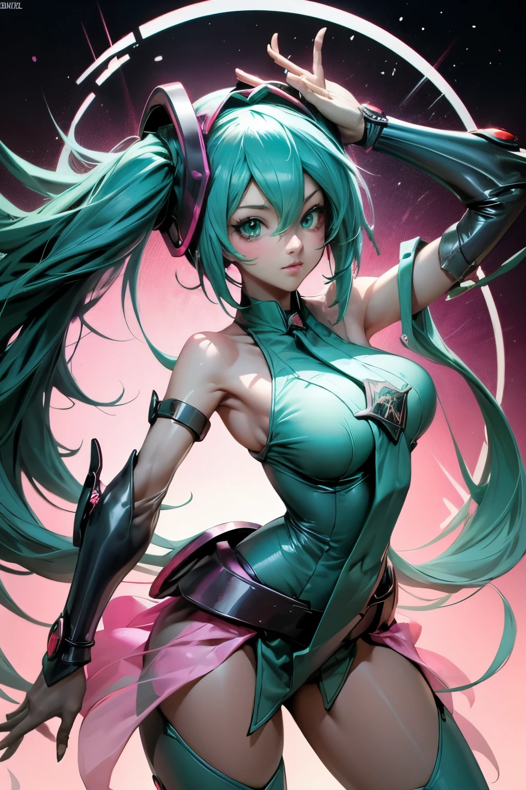Hatsune Miku disguised as dark magician gils. Pose sexy y sensual. big . dark magician gils costume
