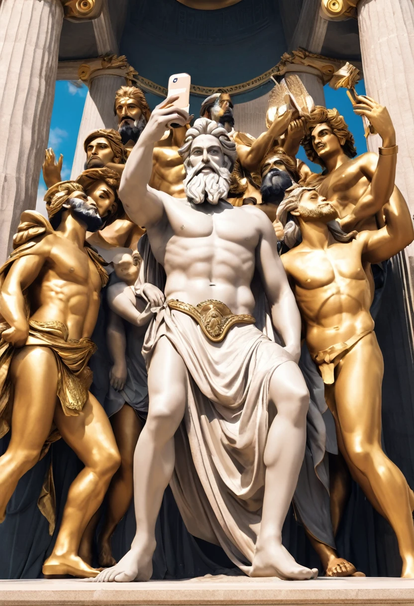 Zeus taking a selfie with the gods 